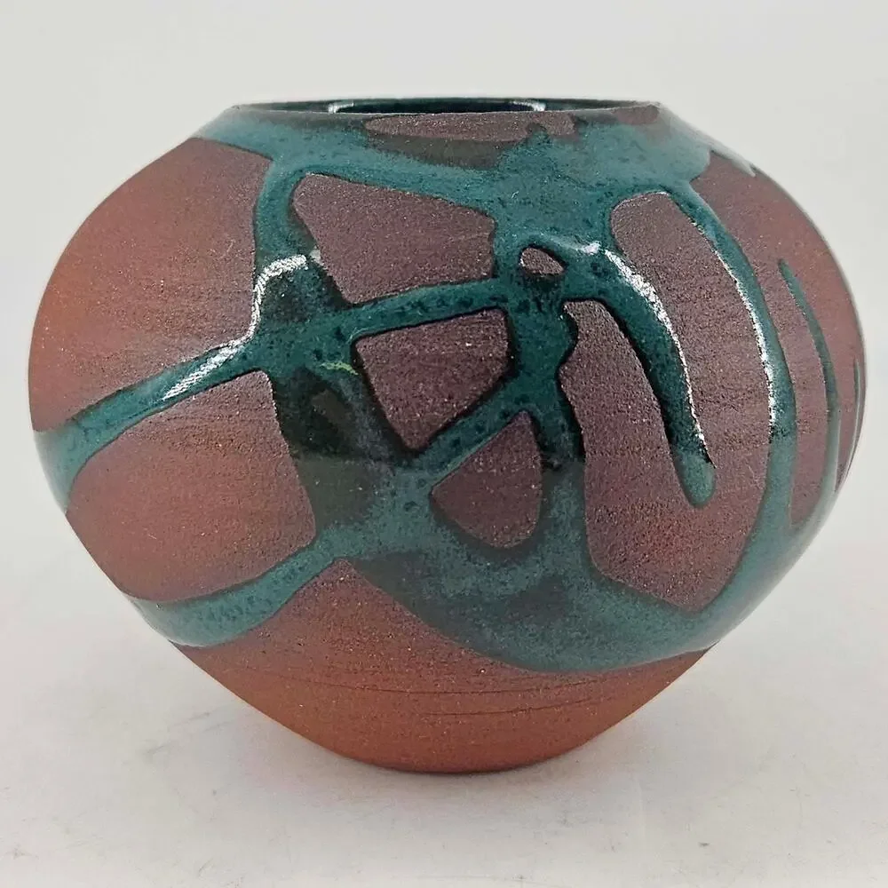 Vintage Studio Art Pottery signed Jon Mehr Tenmoku redware vase